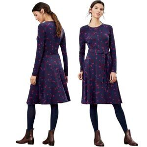 Joules Size 12 Floral Printed Long Sleeve Jersey Dress Knee Length